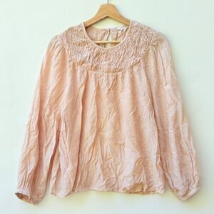 Downeast Women's Medium‎ Pink Long Sleeve Blouse Textured Cottagecore Top Blouse
